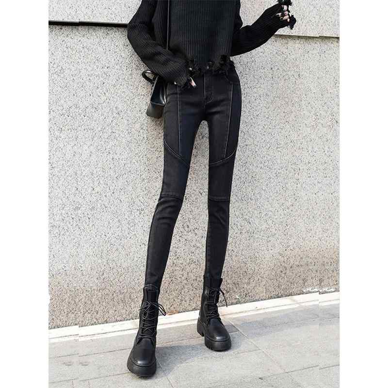 レディース デニムパンツ ブラック 秋冬 厚手 暖か ハイウエスト タイト ペンシル スリムレッグ ブーツイン ストレッチ デニム素材 カジュアル 普段使い