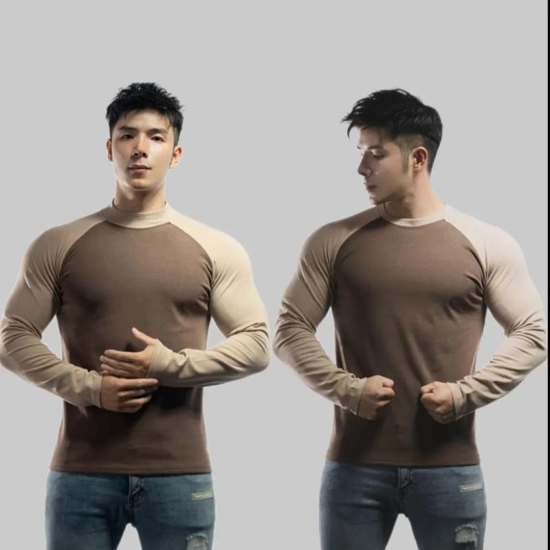 秋冬 メンズ 保温 長袖Tシャツ 伸縮性 クルーネック ハーフタートルネック スポーツ バスケットボール ランニング フィットネス トレーニング 暖か ベースレイヤー アクティブウェア