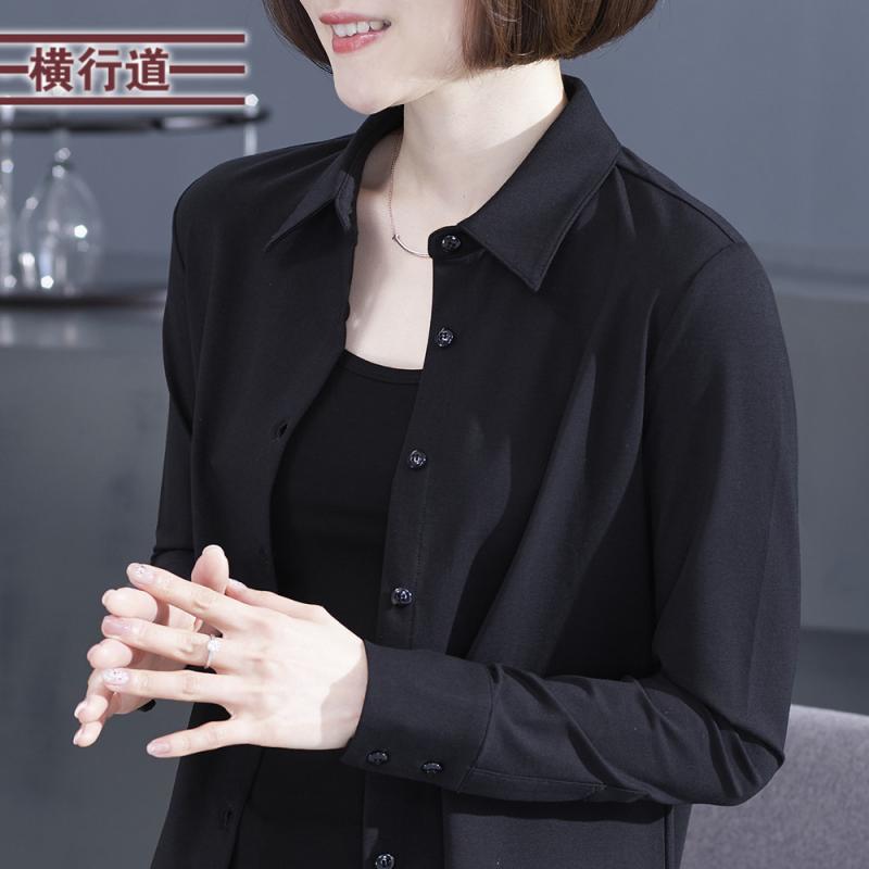レディース シャツ 長袖 ブラウス 黒 無地 ゆったり フィット カジュアル トップス 秋 普段使い ビッグシルエット 女性用 上着 大きめサイズ