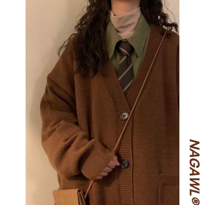 レディース 秋冬 編み物 ジレー アウター ゆったり 大層らしい大きさ レトロ アメリカン 表現スタイル 伸び伸びする プルオーバー トップス 情の籠もった 綿織物 混 長袖  相応う
