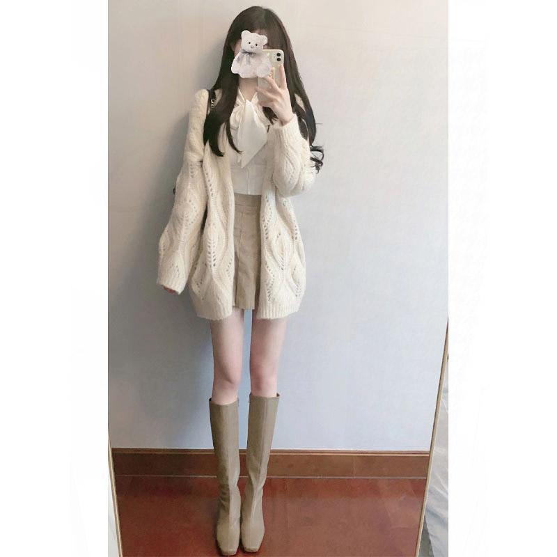 レディース ゆったり ニット カーディガン ホワイト セーター アウター 春 ラフ スタイル 普段使い 軽量 伸縮性 コーディネート
