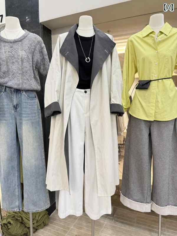 トレンチコート 春夏 ロング丈 心地好い 通い用 アウター 対比色合い 凝った  今めかしい