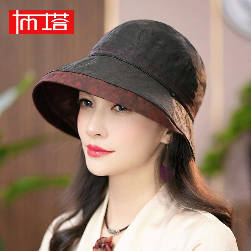 帽子 レディース サマーハット UVカット リバーシブル 日よけ ワイドブリム 香雲紗 厚手 絹 亀甲柄 伝統染め布 春秋夏 防水加工 軽量 快適 ファッション 街歩き用