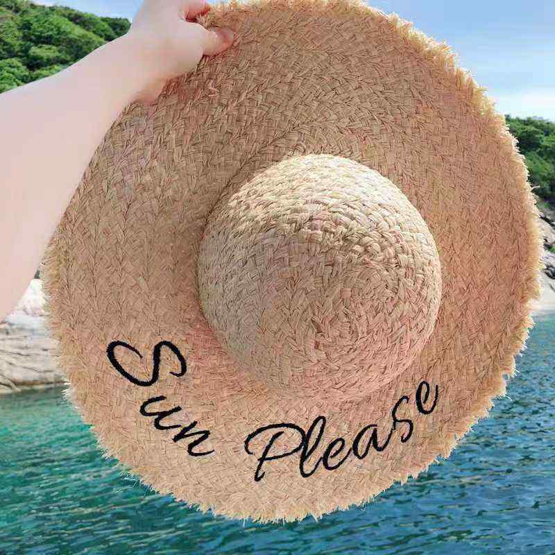 麦わら帽子 手編み ラフィア ビーチ 夏用 日よけ 刺繍 旅行 休暇 海辺 軽量 繊維 通気性 ストローハット 観光 リゾート 女性用 かわいい