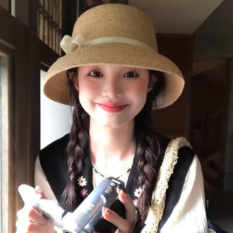 麦わら帽子 レディース 夏 海辺 ビーチ 日よけ UVカット 蝶結び エレガント ストロー フィッシャーマン 軽量 快適 女性用 外出 遮陽 沙? 防晒 魅惑的 漁夫
