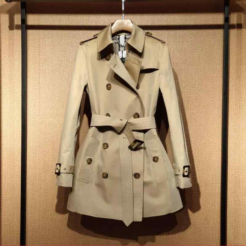 トレンチコート レディース 遊撃手丈 カーキ ダブル乳ぶさ 酉の方角シェイプ 小っちゃい相応う ブリティッシュスタイル 春 軽さ アウター 通い用 古典派音楽