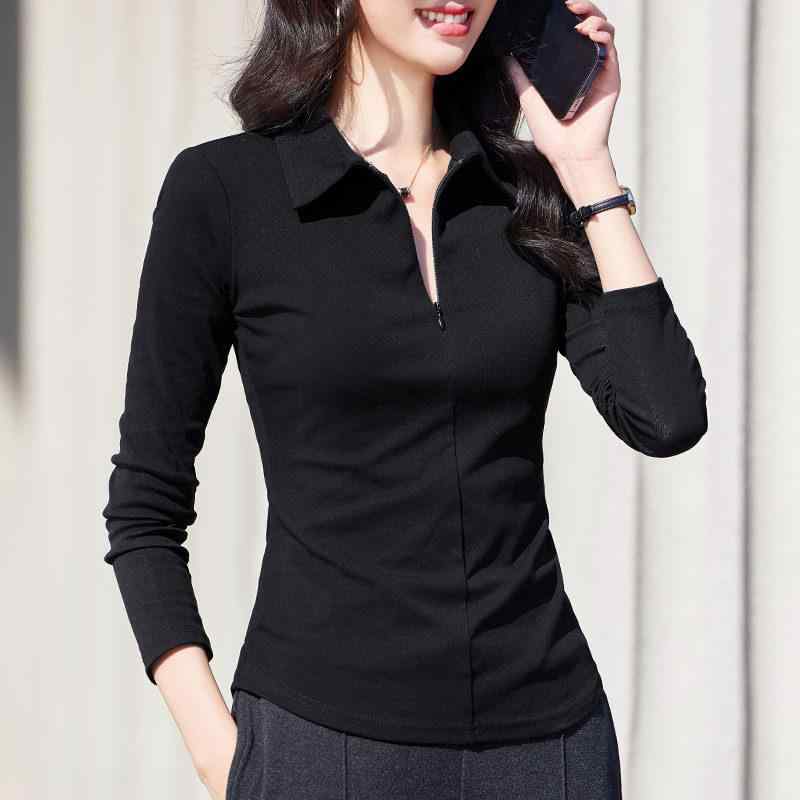 Tシャツ レディース 長袖 ブラック ハーフジッパー ポロカラー スタンドカラー 秋 トップス インナー 上品 普段使い 伸縮性