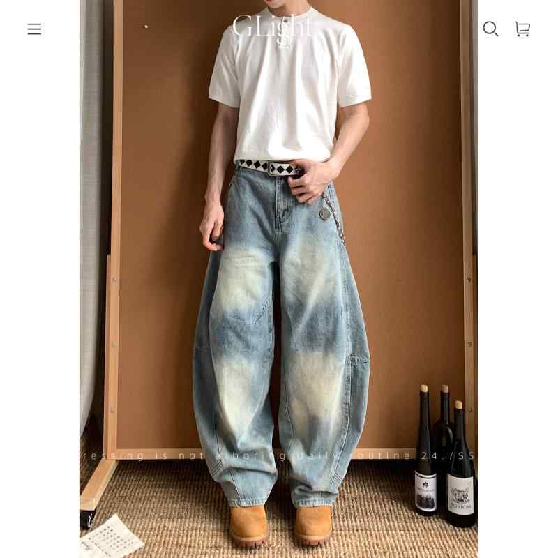 ジーンズズボン下 ワイドレッグ  レトロ アメリカン表現スタイル ウォッシュ工業 ビッグ影ぼうし 伸ばすこと 綿原料品 心地よい 普段使い走り ゆったり相応う