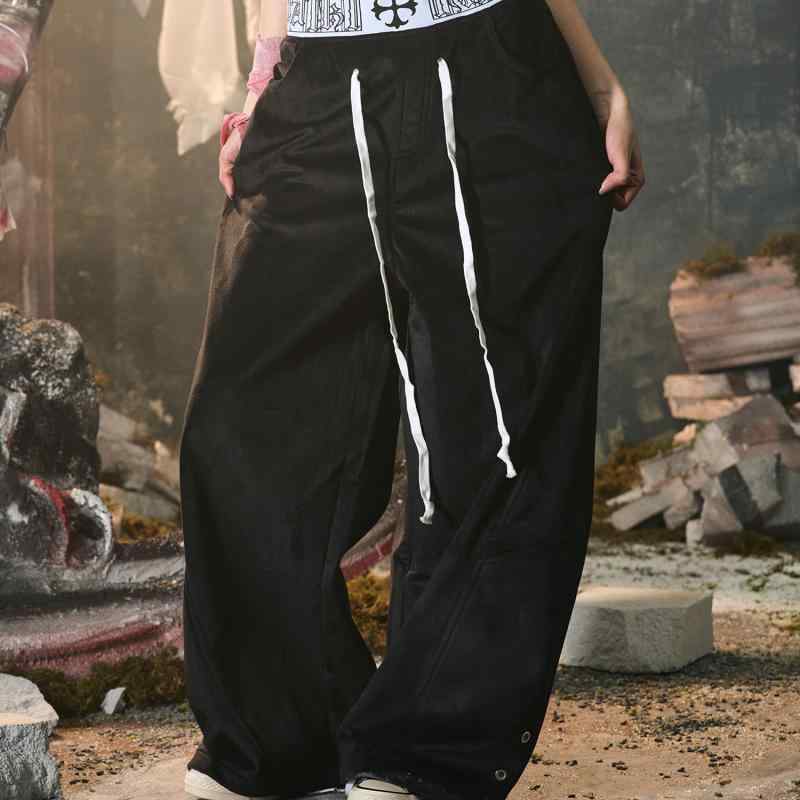 ジーンズズボン下 天鵝絨原料品 ワイドレッグ バギースタイル ゆったり 立体断ち切る 曲線状の形衣嚢 心地よい 普段使い走り 座標し分かりやすい 伸縮性 軽さ
