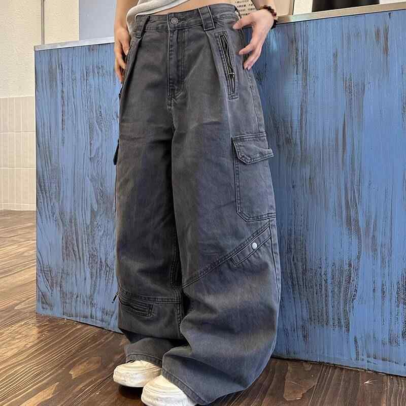 デニムパンツ ユニセックス ビンテージ加工 水洗仕上げ 性 高さ ゆったりシルエット ロング丈 ワークスタイル レトロ アメリカン 合わせやすい 日常使い デニム素材 伸縮性 6,575円