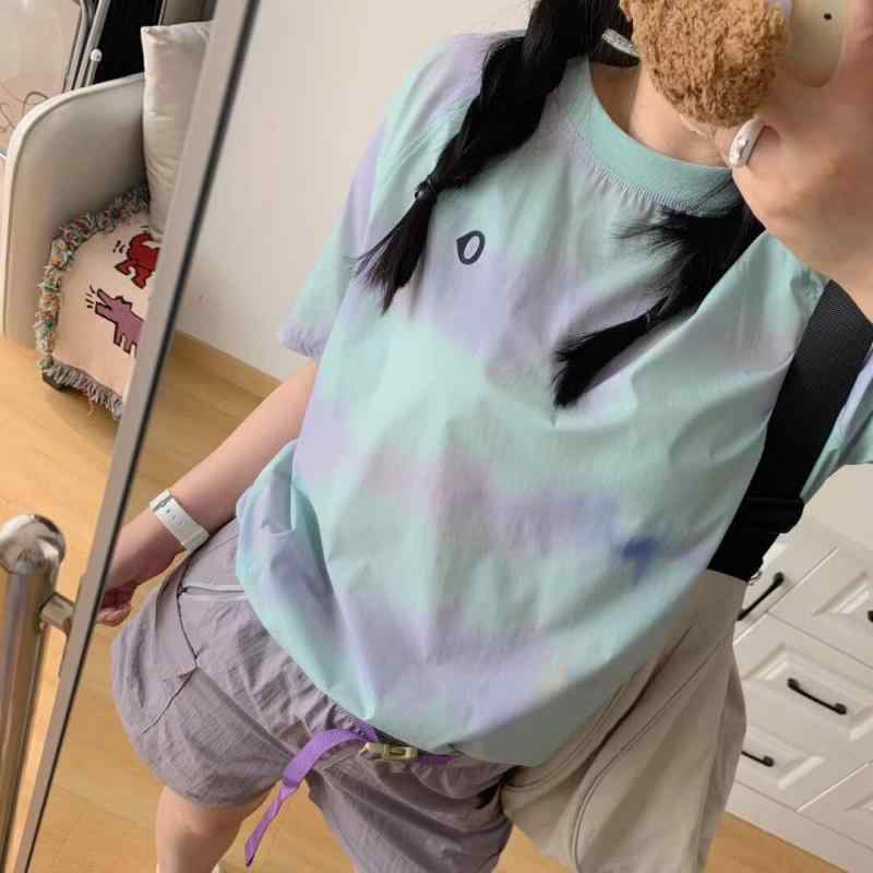 レディース 短袖 夏 ティーシャツ タイダイ柄 ゆったり ビッグ影ぼうし 相応う 吸湿速乾 通気性 労働者の一団のど首 トップス 心地よい 普段使い走り 日常着 役立つこと性 軽さ 好いたらしい