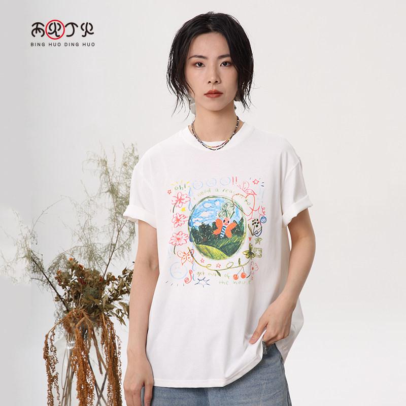 女性用 短袖 Tシャツ 夏 カジュアル トップス ユニーク スタイル 日常使い 軽量 吸湿速乾 コットン素材 ビッグシルエット ブラック ピンク系|リバーパディ