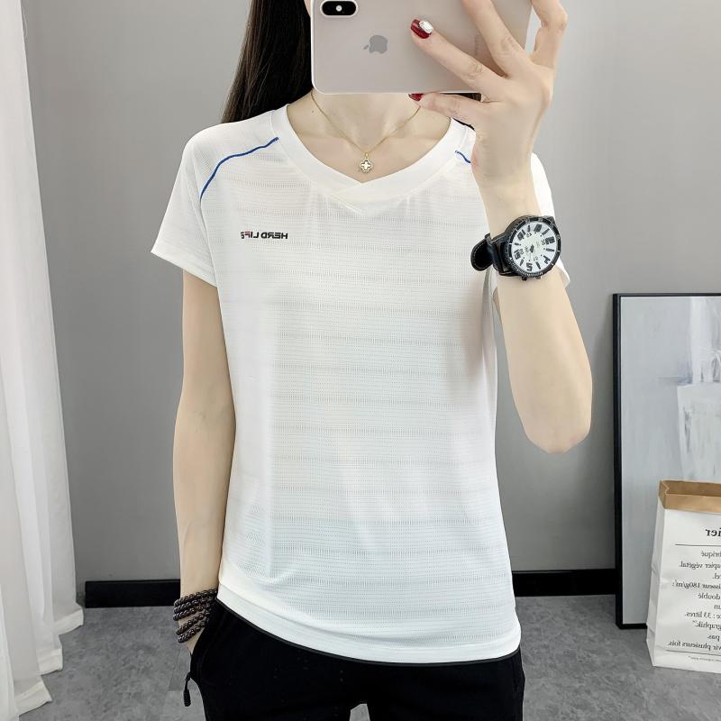レディース 夏用 接触冷感 吸湿速乾 Tシャツ ランニング フィットネス ハイキング 通気性 冷感 カジュアル 軽量 Vネック 短袖 トップス