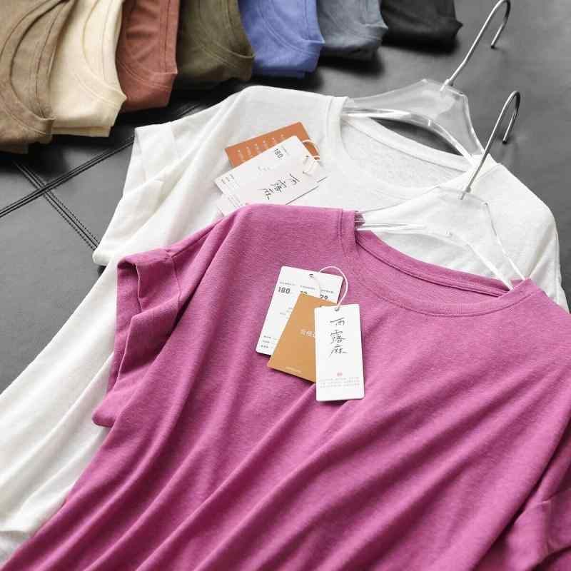 Tシャツ レディース 短袖 ゆったり ラウンドネック 春夏 麻 綿 混紡 接触冷感 吸湿速乾 軽量 快適 普段使い 通勤 部屋着