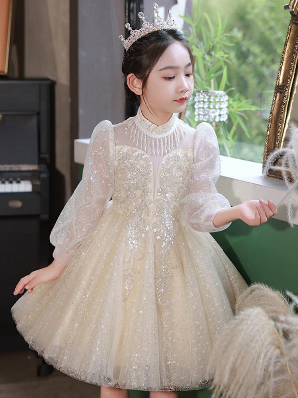 女児 プリンセスドレス ピアノ演奏服 誕生日パーティー用 結婚式 花嫁付添い フォーマルワンピース 高級感 かわいい ピンク系 レース装飾 通年使用