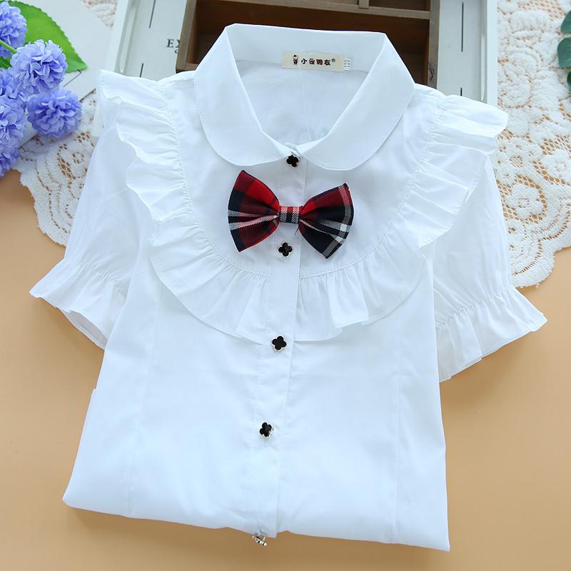 女の子 子供 短袖 シャツ 綿 2点セット 白 学院風 制服 夏用 トップス かわいい 綿素材 軽量 通学用