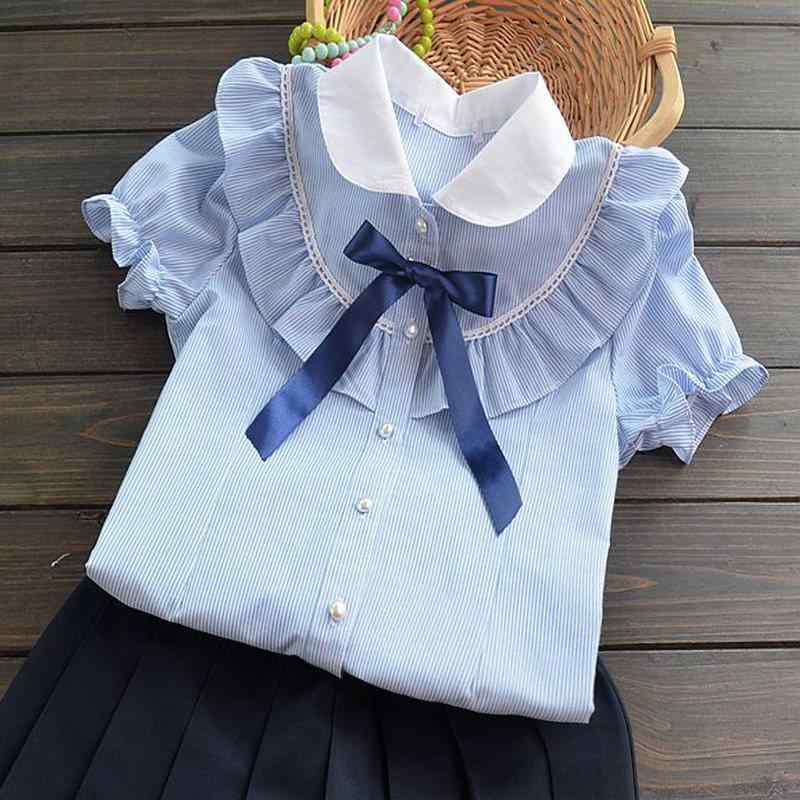 シャツ キッズ 女の子 短袖 襟付き 学院風 綿素材 夏用 トップス スクールスタイル 通学服 日常使い 軽やか 吸湿性