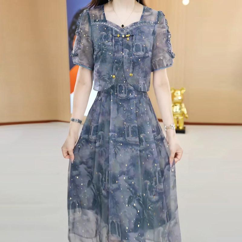 ワンピース レディース 夏 小花柄 フローラル プリント ドレス 魅惑的 高級感 軽やか 吸湿速乾 普段使い 通勤 フェミニン シルエット|リバーパディ