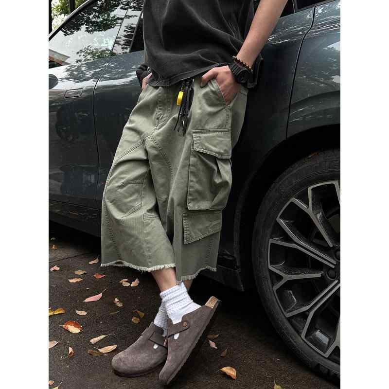 カーゴパンツ ゆったり 引っ切りない 7分丈 多隠し アメリカン レトロ 不都合工業 起毛工業 バギースタイル 細工物御召しもの 普段使い走り 軽さ 綿原料品 ジーンズ風