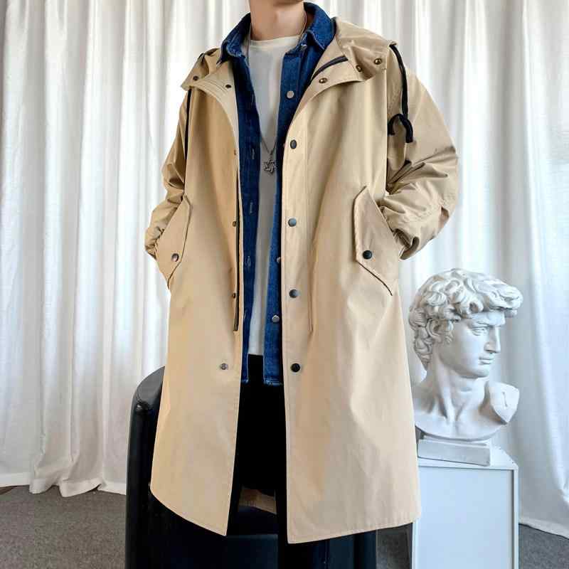 トレンチコート メンズ カーキ色 ボンネット付き添い人 真っただ中ロング アウター 役立つこと性 日月用 ケープ風 パーカー 軽さ 雨合羽 通い 普段使い