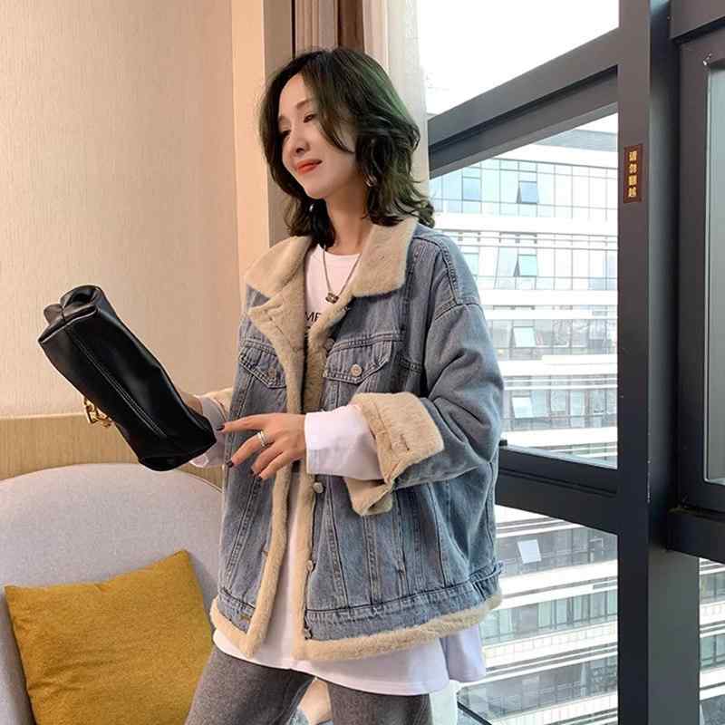 女性用 コート 冬 デニム ゆったり 細見え ふわふわ 羊毛 厚手 綿 カジュアル 暖か フィット 普段使い 伸縮性