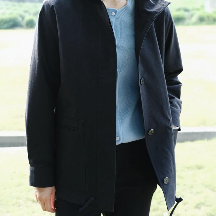気流厚地の外套 レディース ボンネット付き添い人 黒いこと 綿織物 紙感ハリ ゆったり影ぼうし ロング丈 アウター 秋冬 軽さ 伸縮性 通い 普段使い
