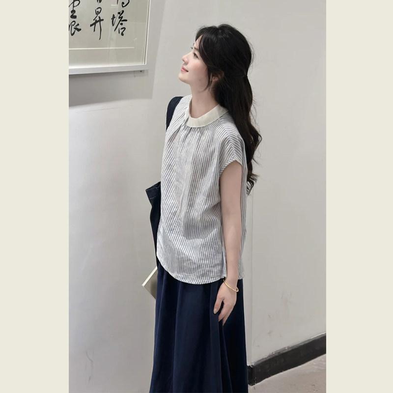 レディース 春夏 ゆったり 縞模様 半袖 トップス ご機嫌酉の方角 スコート 2点仕掛ける 日系 レトロ 心地好い 普段使い走り 口さかしい 座標
