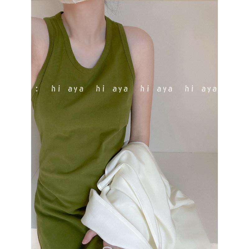 ワンピース レディース ノースリーブ キャミソール 夏用 フレンチスタイル シンプル 高級感 ウエストシェイプ スリム 中長丈 ドレス 軽やか 涼しい 普段使い