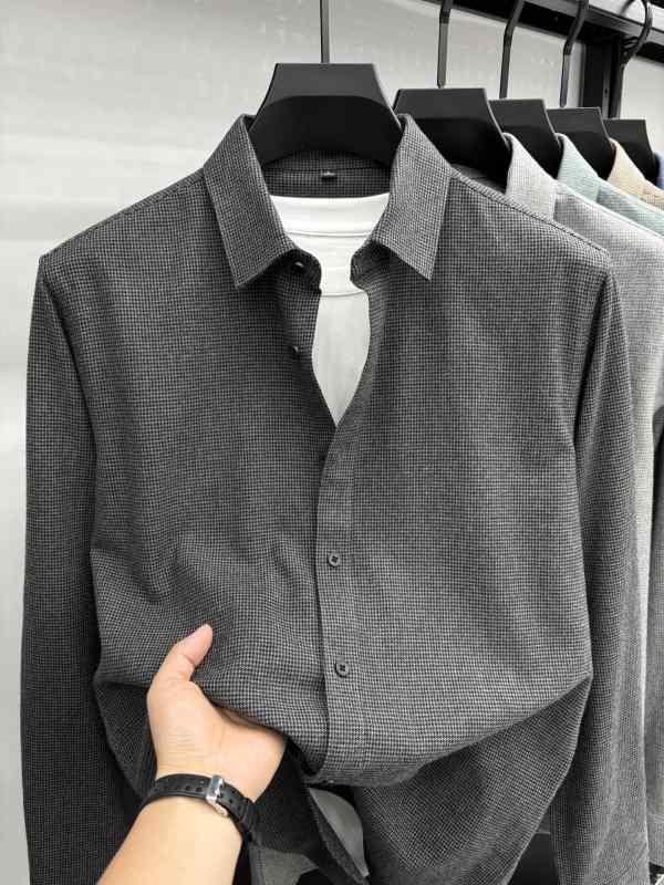 メンズ 長袖 シャツ ウール 起毛加工 厚手 高級感 カジュアル 普段使い 単色 秋冬 暖か素材 柔らかい着心地