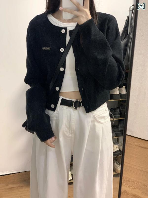 カーディガン レディース 黒 短め ゆったり リラックス風 厚手 ウール ニット アウター 秋冬 レイヤード 暖かみ 柔らかい 素材 外出用