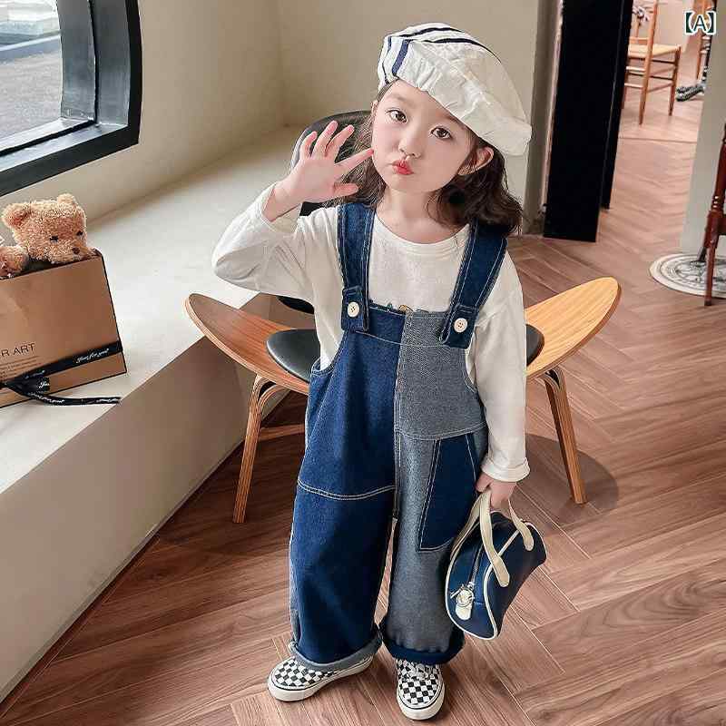 オーバーオール 女の子用 デニム 春秋 カジュアル 韓国 子供 連体ズボン 普段使い 遊び着 綿素材 伸縮性 快適
