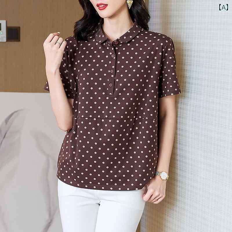 Tシャツ レディース ゆったり ポルカドット 半袖 夏用 大きめサイズ 中年女性向け カジュアル トップス フィット 普段使い