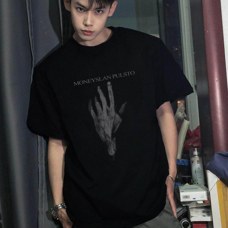 メンズ Tシャツ 春夏 ダーク アメリカンスタイル プリント ショートスリーブ 厚手コットン ルーズフィット トップス 吸湿速乾 普段使い