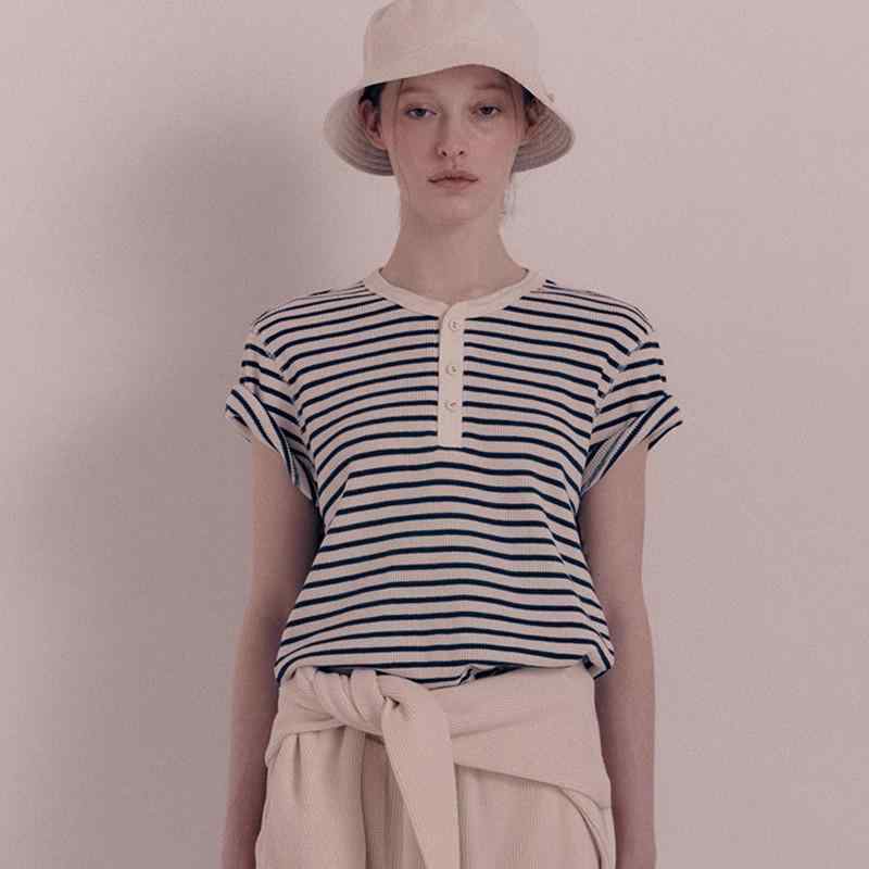 Tシャツ トップス 半袖 ストライプ 春夏 女性用 韓国 休? スリムフィット 軽量 綿素材 カジュアルスタイル 普段使い 通勤対応 ブラック ピンク系 アイボリー 吸湿速乾 伸縮性 ビッグシルエット Vネック