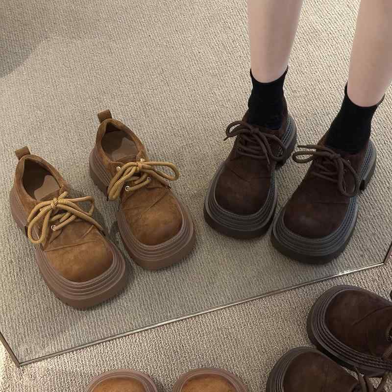 女性用 厚底 ローファー 靴 秋冬 復古 ラウンドトゥ シングルシューズ ブラウン ブラウン系 女性シューズ イギリス ローファーシューズ 秋冬靴 復古シューズ ブラウンシューズ 厚底シューズ ラウンドトゥシューズ シングルシューズ イギリススタイル ｜リバーパディ
