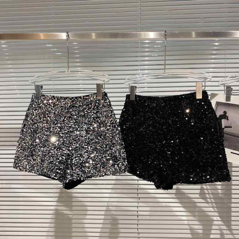 レディース 秋冬 ショートパンツ ホットパンツ 光沢ラメ フラッシング ヘビーウェイト ジッパー ナイトアウト 名媛風 ミニ丈 女性用 伸縮性 吸湿速乾 コットン混 ブラック ピンク系 イブニングスタイル クラブウェア セクシー タイトフィット ハイウエ