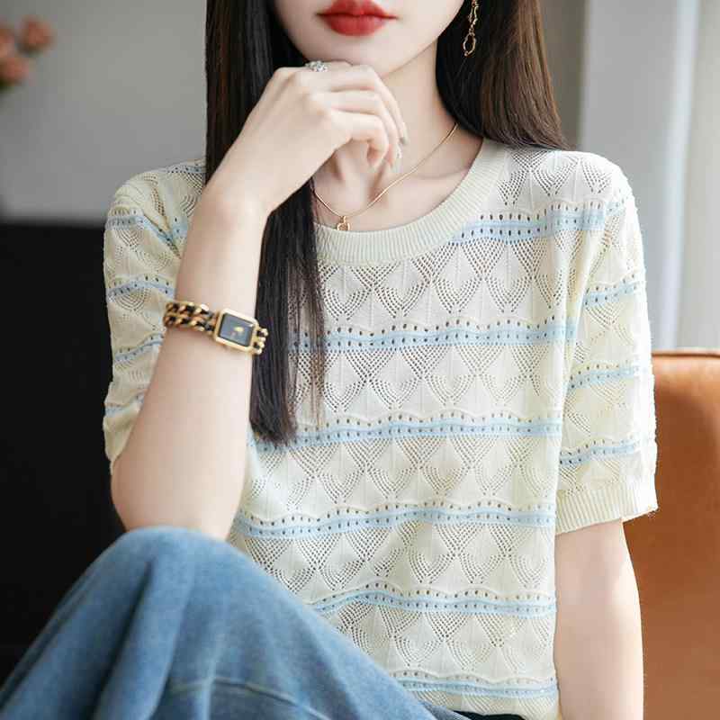 Tシャツ 接触冷感 クルーネック ストライプ柄 短袖 トップス 吸湿速乾 軽量 カジュアル 普段使い メンズ