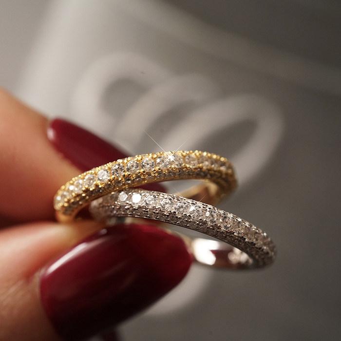 指輪 レディース 925銀 18K金メッキ 三面立体 精密加工 微細ジルコニア セット 結婚指輪 ピンキーリング シンプル スタイリッシュ 日常使い ギフト向け｜リバーパディ