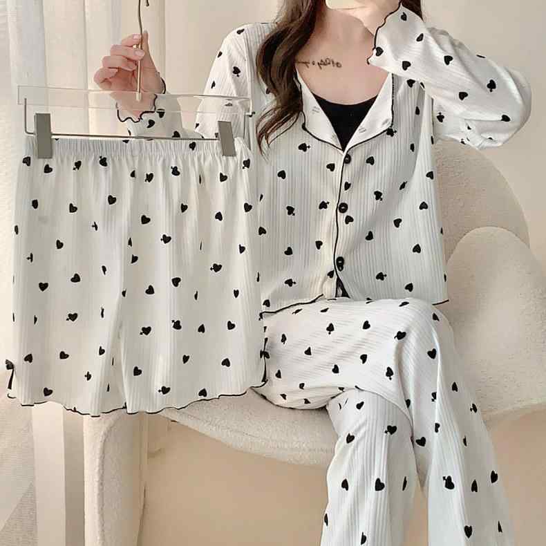 ワンピース タイプ 女性用 長袖 吊り下げ 寝間着 夏用 薄手 かわいい 少女向け 春夏 快適 4点セット ホームウェア コットン 素材 接触冷感 軽量 吸湿速乾 ピンク系 カラー リラックス スタイル 通年 部屋着
