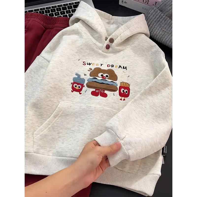 キッズ 女の子 パーカー 秋冬 暖か フード付き カートゥーン柄 厚手 韓国スタイル かわいい トップス 普段使い
