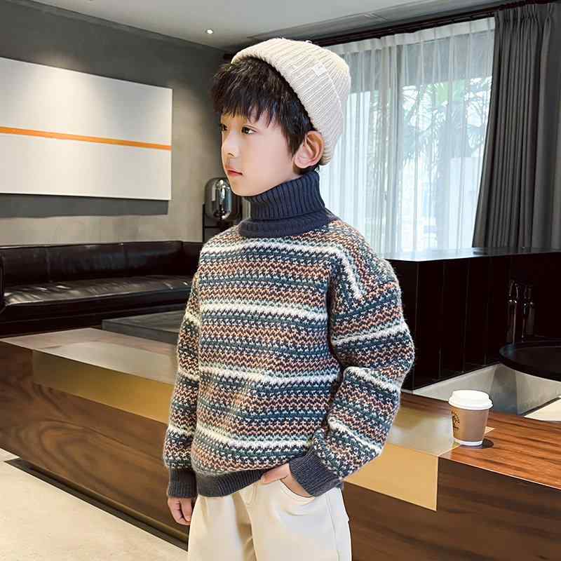 プルオーバー お坊っちゃん用 朦々たる ハイネック 秋冬 編み物 トップス 下着類 ティーシャツ 情の籠もった パステル色の 伸縮性 日常使い走り 授業時間用 中大大きさ