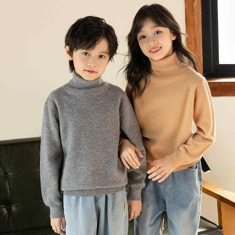 編み物プルオーバー ちびっ子用 お坊っちゃん お嬢さん ハイネック 秋冬 中厚 単色 絨毛 カシミール 下着類 トップス 優しいこと パステル色の 日常使い走り