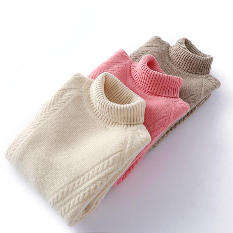 編み物プルオーバー キッズ 男女用 朦々たる ハイネック 絨毛 カシミール混 秋冬 情の籠もった トップス 日常使い走り 保温性 パステル色の原料品 もの言う花相応う 中学生大きさ