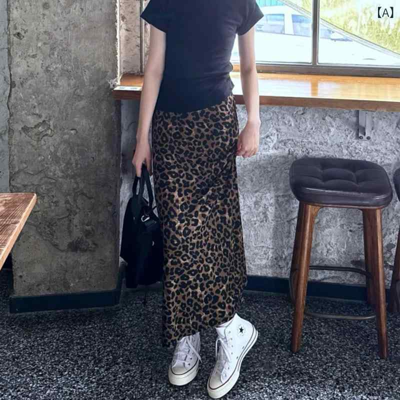 スカート ヒョウ柄 ロング丈 Aライン ハイウエスト ビッグサイズ ぽっちゃり対応 スリム効果 ヒップカバー 夏用 薄手 フレア 伸縮性 カジュアル 普段使い 軽量 女性用