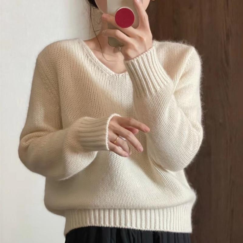 ニットセーター 女性用 厚手 羊毛風 Vネック ゆったり フィット 長袖 トップス 接触冷感 切り替え コットン混 ブラック グレー ベージュ 秋冬 普段使い 軽量 伸縮性 通勤 カジュアル レイヤード