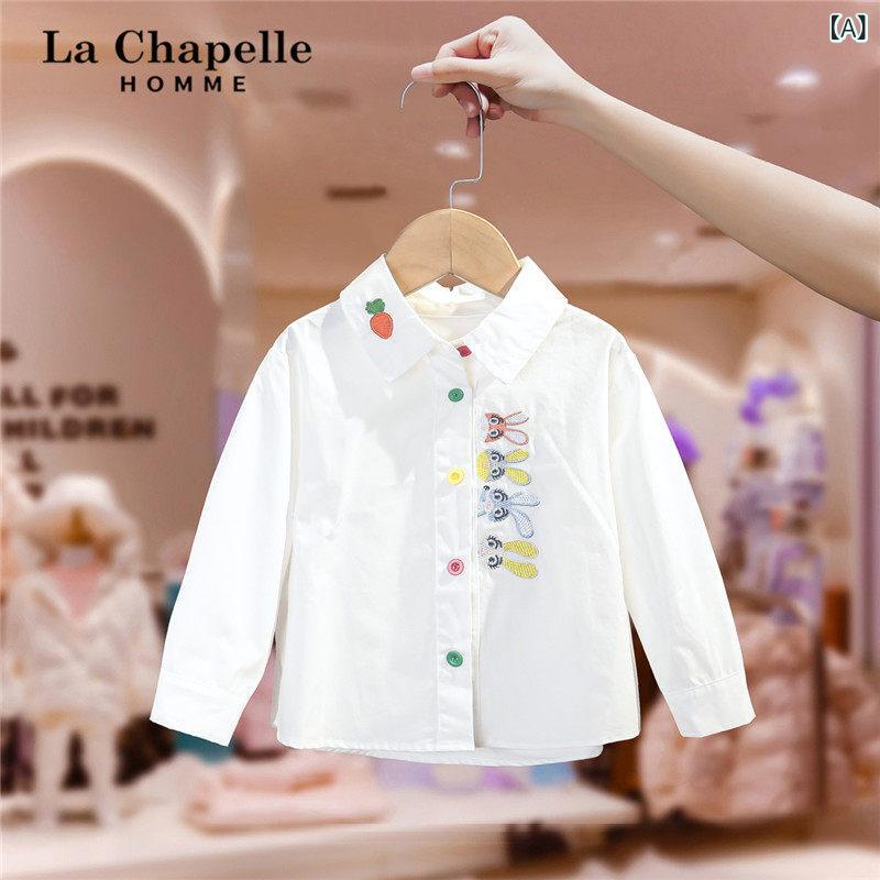 シャツ 女の子 長袖 白 綿100% 春秋 子供服 ベビー トップス 日常使い 通学 柔らかい 肌触り