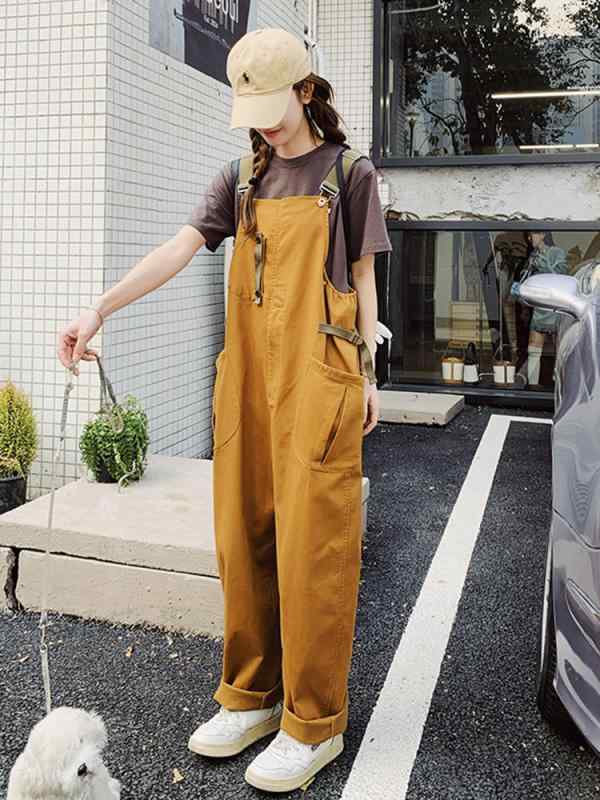 サロペット レディース 夏 カボチャ色 ゆったり リラックス スタイル 高級感 ユニーク かわいい セット ルーズフィット カジュアル 普段使い オレンジ系 軽量 ビッグシルエット
