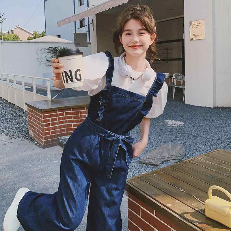 レディース サロペット デニム ハイウエスト ワイドレッグ ゆったり スリム見せ 韓国風 学院風 ワーク カジュアル 春夏 普段使い 綿混 軽量