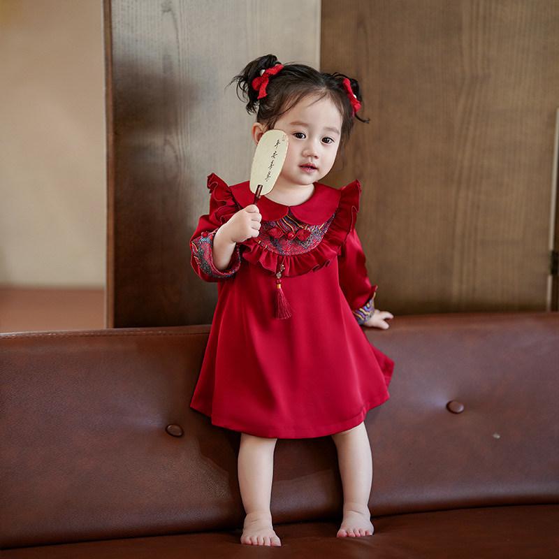 キッズ 女の子用 チャイナドレス ワンピース 漢服風 レトロ デザイン かわいい 子供服 ドレス 唐風 型 通年 普段使い 軽量 綿素材 ピンク系 アイボリー カラー ビッグシルエット Vネック 切り替え ディテール 11,763円