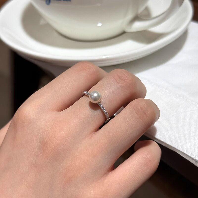 指輪 女性用 韓国 パール シンプル オープン 高級感 人差し指用 ハンドアクセサリー 軽量 日常使い ファッション ジュエリー